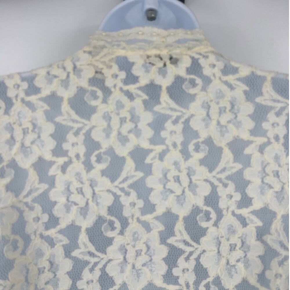 Vtg 90s Laura Ashley Lace Pearl Womens Cardigan 16 Romantic Cottagecore Bridal - Picture 6 of 10